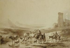 Kudde Aan De Drinkplaats by Eugene Verboeckhoven