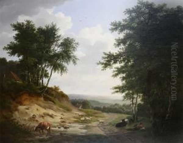 Wooded Landscape With Animals And Shepherd - view 1