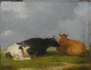 Cows At Rest Under A Darkening Sky by Eugene Verboeckhoven