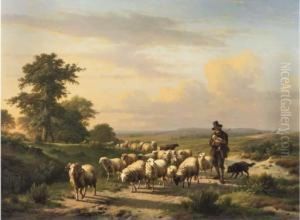 Leading The Flock Over The Heath by Eugene Verboeckhoven
