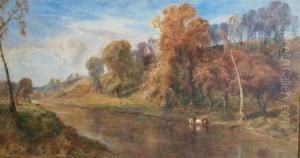 Cattle By The Stream by Bernard Walter Evans