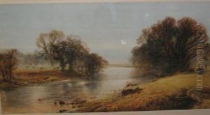 River Scene With Figures by Bernard Walter Evans