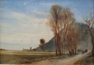 A Rural French Landscape Near Cannes, With A Horse Drawn Cart On A Road