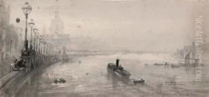 St. Paul's Cathedral From The Embankment by Bernard Walter Evans