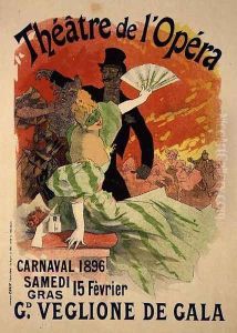 Reproduction of a Poster Advertising the 1896 Carnival at the Theatre de l'Opera, 15th February 1896 by Jules Cheret