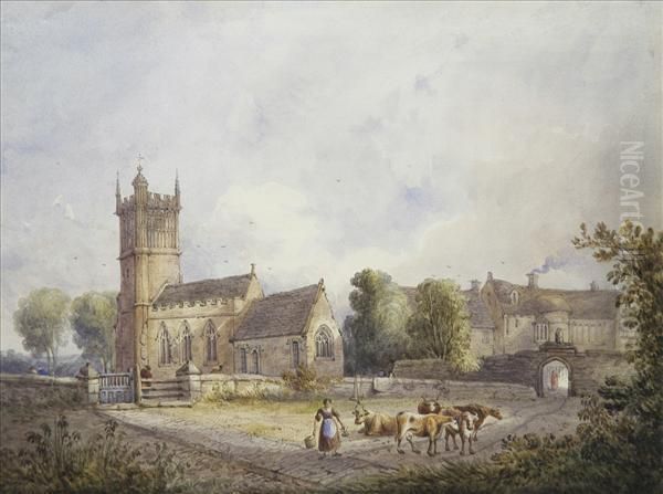 Church And Mansion House With Cattle And, Milkmaid - view 1