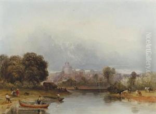 Figures And Boats On The Thames Below Windsor Castle - view 1