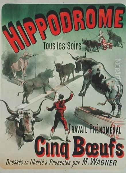 Poster advertising the performance of the 'Cinq Boeufs' at the Hippodrome - view 1