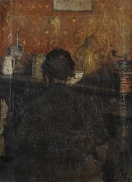 Woman Near The Fireplace, Seen From The Back - view 1