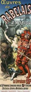 Reproduction of a poster advertising 'The Works of Rabelais', 1885