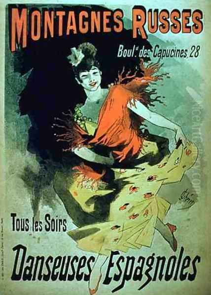 Poster advertising 'Spanish Dancers, Rollercoasters' at the Boulevard des Capucines, Paris - view 1