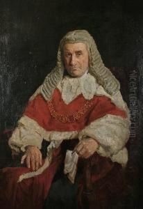 A Three Quarter Length Portrait Of A Seated Red Robed Judge by Reginald Grenville Eves