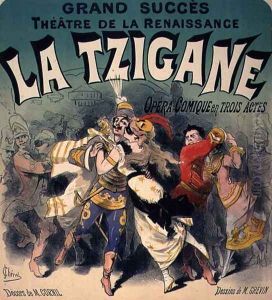 Poster advertising 'La Tzigane', comic opera with music