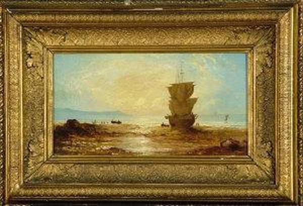 A Sailing Ship Unloading On A Beach At Sunrise. - view 1