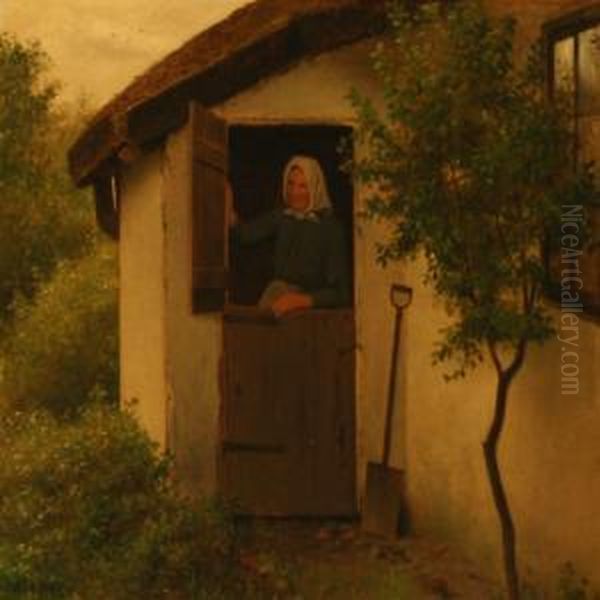 An Old Woman In The Doorway Of A Farmhouse - view 1