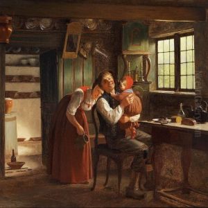Happy Parents Playing With Their Little Daughter by Julius Exner