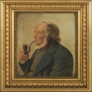 Profilportraet Af En Herre, Der Ryger Pibe by Julius Exner