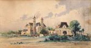 Pejzaz Z Kosciolem W Tle, 1885 R. by Stanislaw Ignacy Fabijanski Poraj