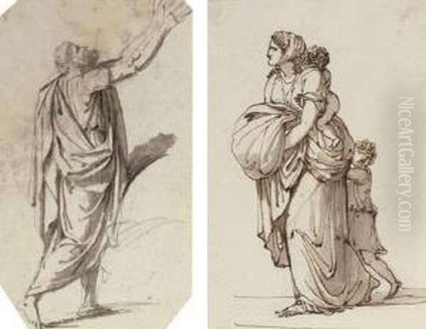Figure Of A Man In Classical Dress, His Arms Raised - view 1