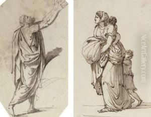 Figure Of A Man In Classical Dress, His Arms Raised