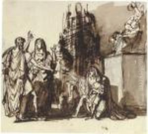 Figures Before Classical Altar by Francois-Xavier Fabre