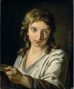 A Young Boy Holding A Dish