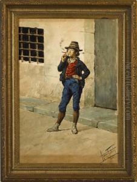 Portrait Of A Young Boy Smoking A Cigar - view 1