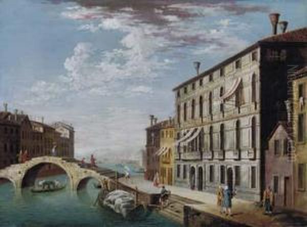 A Venetian Canal With A Bridge And Figures On The Quay - view 1