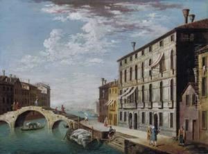 A Venetian Canal With A Bridge And Figures On The Quay by Jacopo Fabris Venice