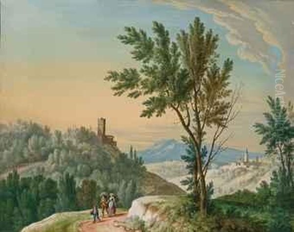 Deux Paysages Italiens Avec Personnages - view 1