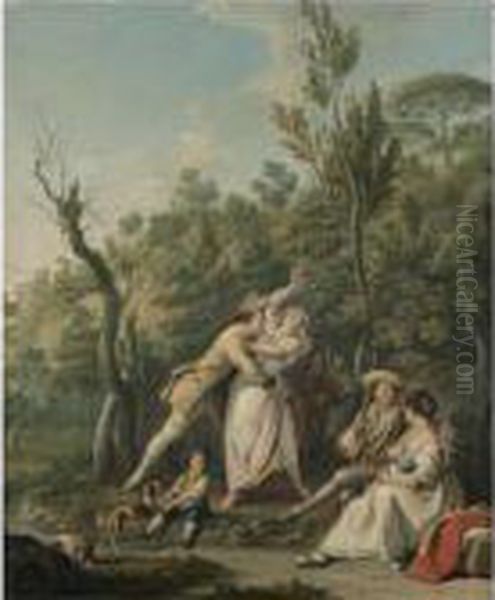A Wooded Landscape With A Woman
Resisting The Advances Of Asoldier, An Amorous Couple Beside Them - view 1
