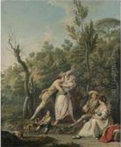A Wooded Landscape With A Woman
Resisting The Advances Of Asoldier, An Amorous Couple Beside Them by Pietro Fabris