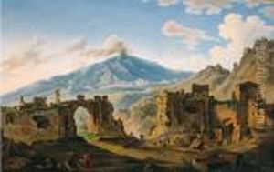 Veduta Del Teatro Greco Di Taormina Con Il Vulcano Etna
Olio Su Tela, Cm. 74x113,5 by Pietro Fabris