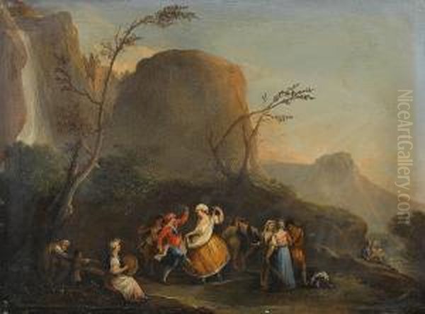 Figures Dancing Besides A River Under A Waterfall; And Peasants Merrymaking In An Inn - view 1