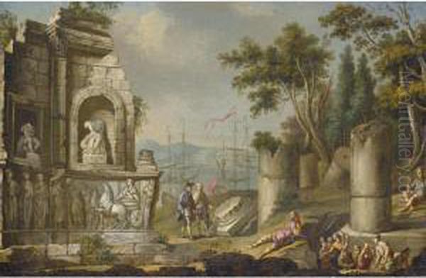 A Coastal Landscape With Figures Excavating Classical Ruins - view 1