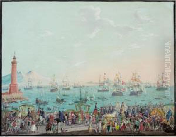 Charles Iii Departing From
Naples For Spain, Seen From The Darsena, With Vesuvius To The Left - view 1