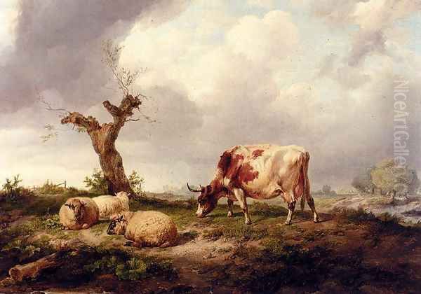 A Cow With Sheep In A Landscape - view 1