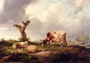 A Cow With Sheep In A Landscape by Thomas Sidney Cooper