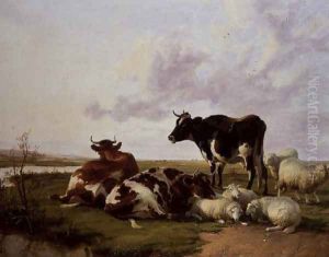 Cattle and Sheep Grazing by Thomas Sidney Cooper