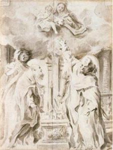 The Madonna In Glory With The 
Patron Saints Of Bologna: Ss. Petronius, Dominic, Proculus And Francis by Pietro Faccini