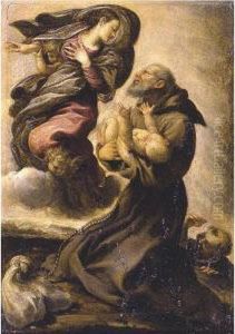 Saint Francis Holding The Infant Christ In The Presence Of The Virgin by Pietro Faccini