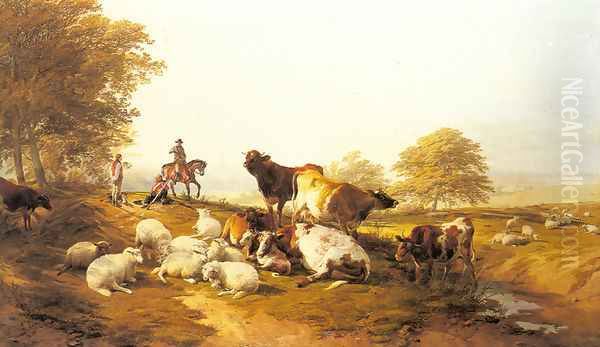 Cattle And Sheep Resting In An Extensive Landscape - view 1