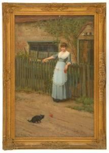 A Woman Playing With A Cat by John Faed