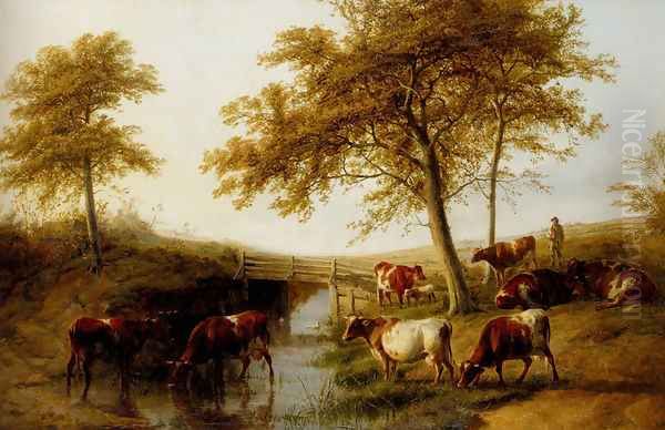 Cattle Resting By A Brook - view 1