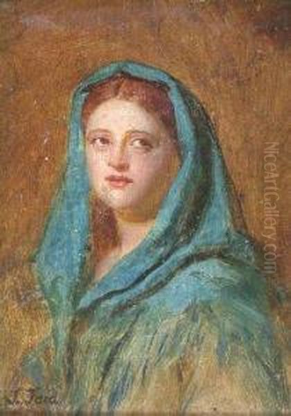 Study Of A Girl's Head With Blue Head Scarf - view 1
