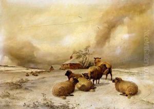 Sheep In A Winter Landscape by Thomas Sidney Cooper