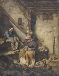 Bauerliches Interieur Mit Jungem Paar by Ferdinand Fagerlin