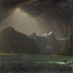 Moonlight Overnorwegian Bay Scenery, Presumably Sognefjord by Carl Johan Fahlcrantz