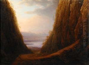 Romantiskt Landskap I Morgonrodnad by Carl Johan Fahlcrantz