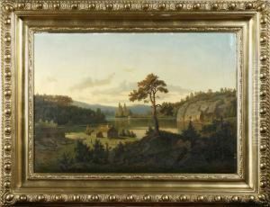 Landskapmed Vattendrag Och Gard by Carl August Fahlgren